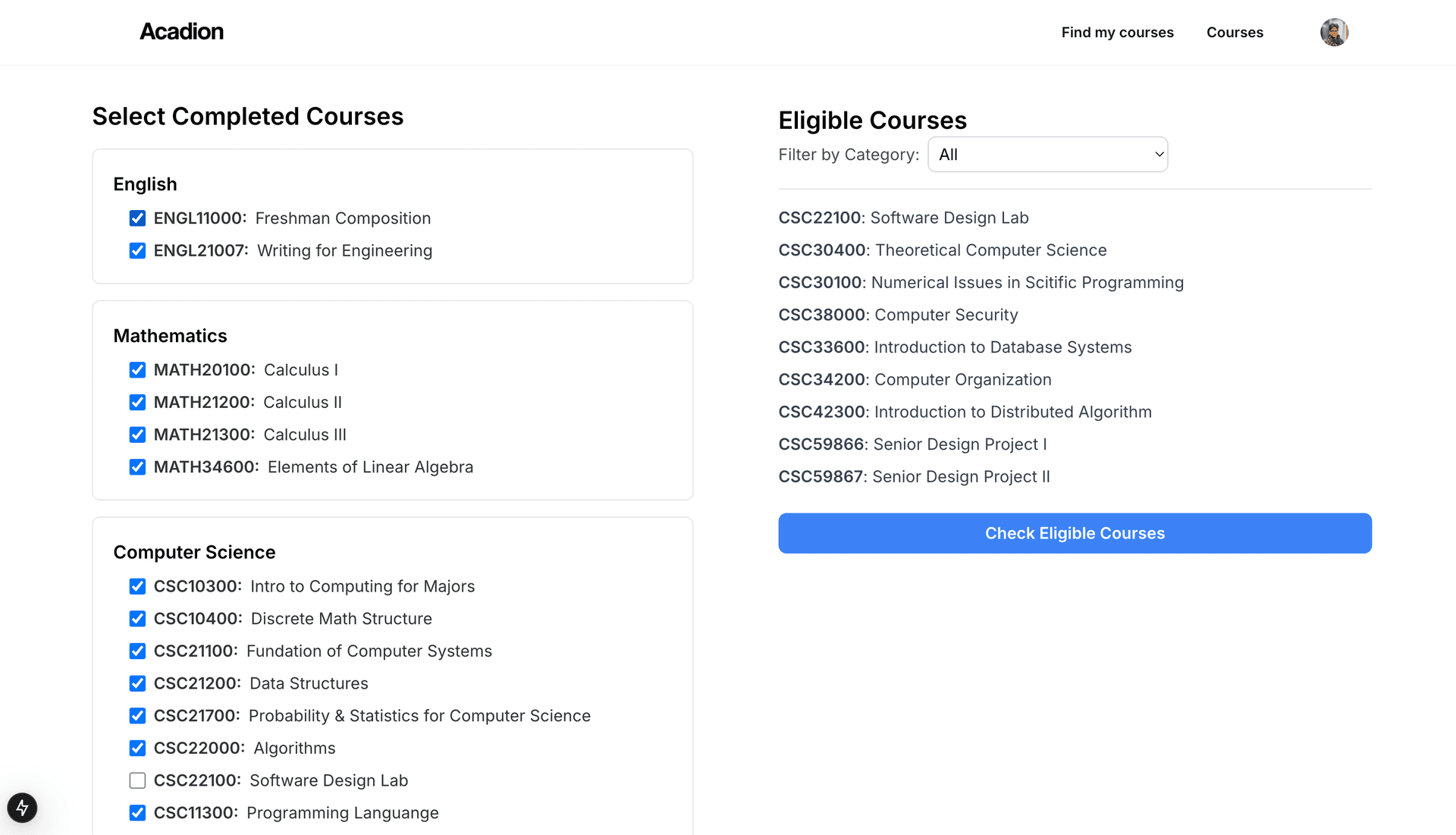 Acadion dashboard preview